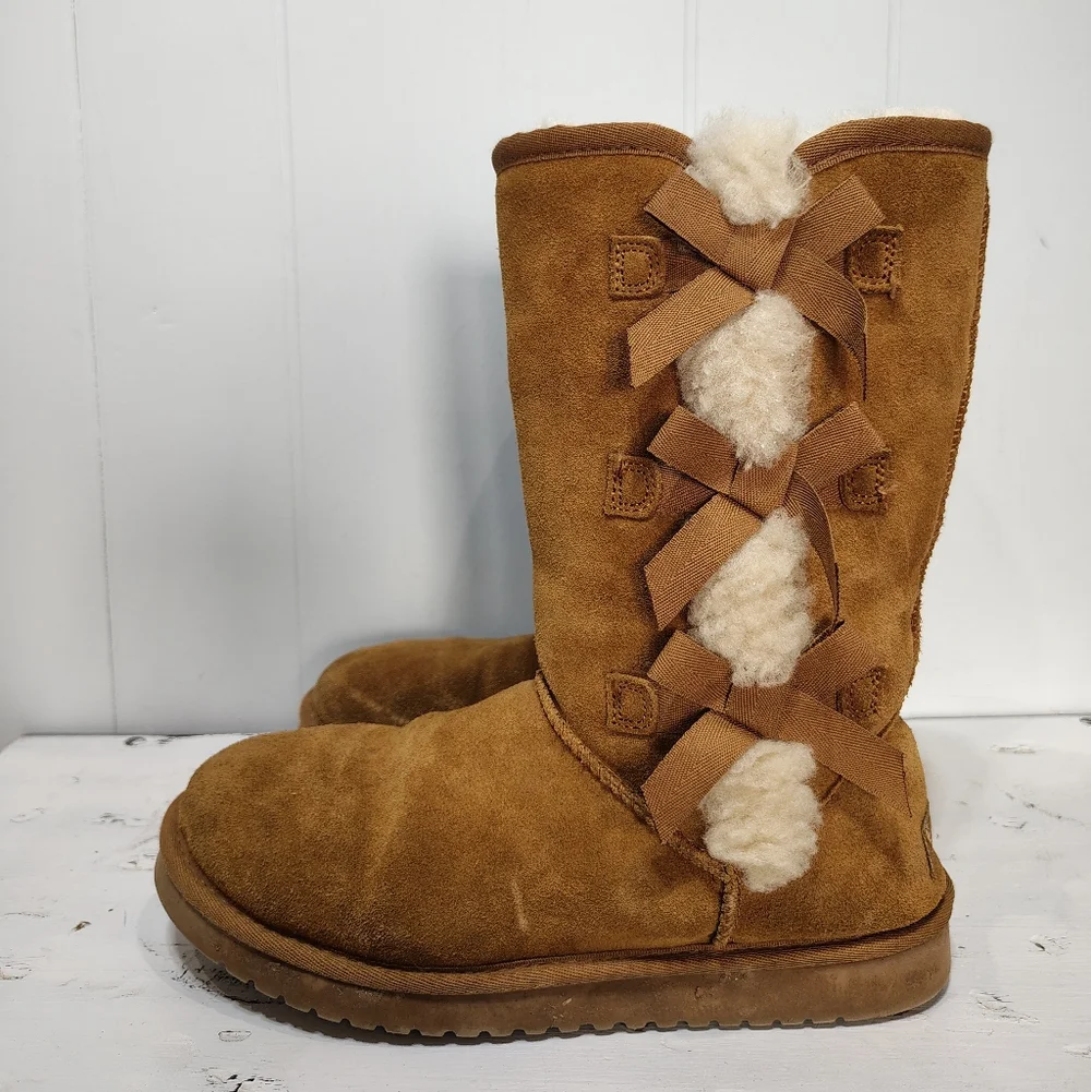 Koolaburra by UGG Victoria Tall Bow Boots Tan‎ Size 8 Suede Waterproofed